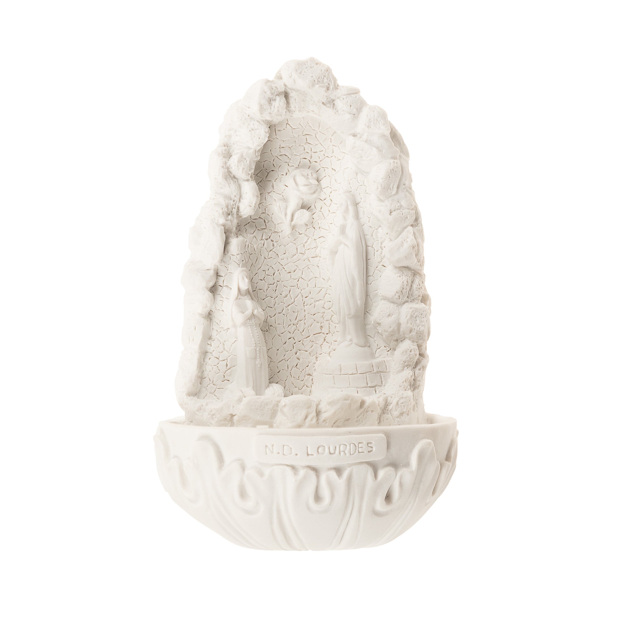 White Lourdes Grotto Holy Water Font