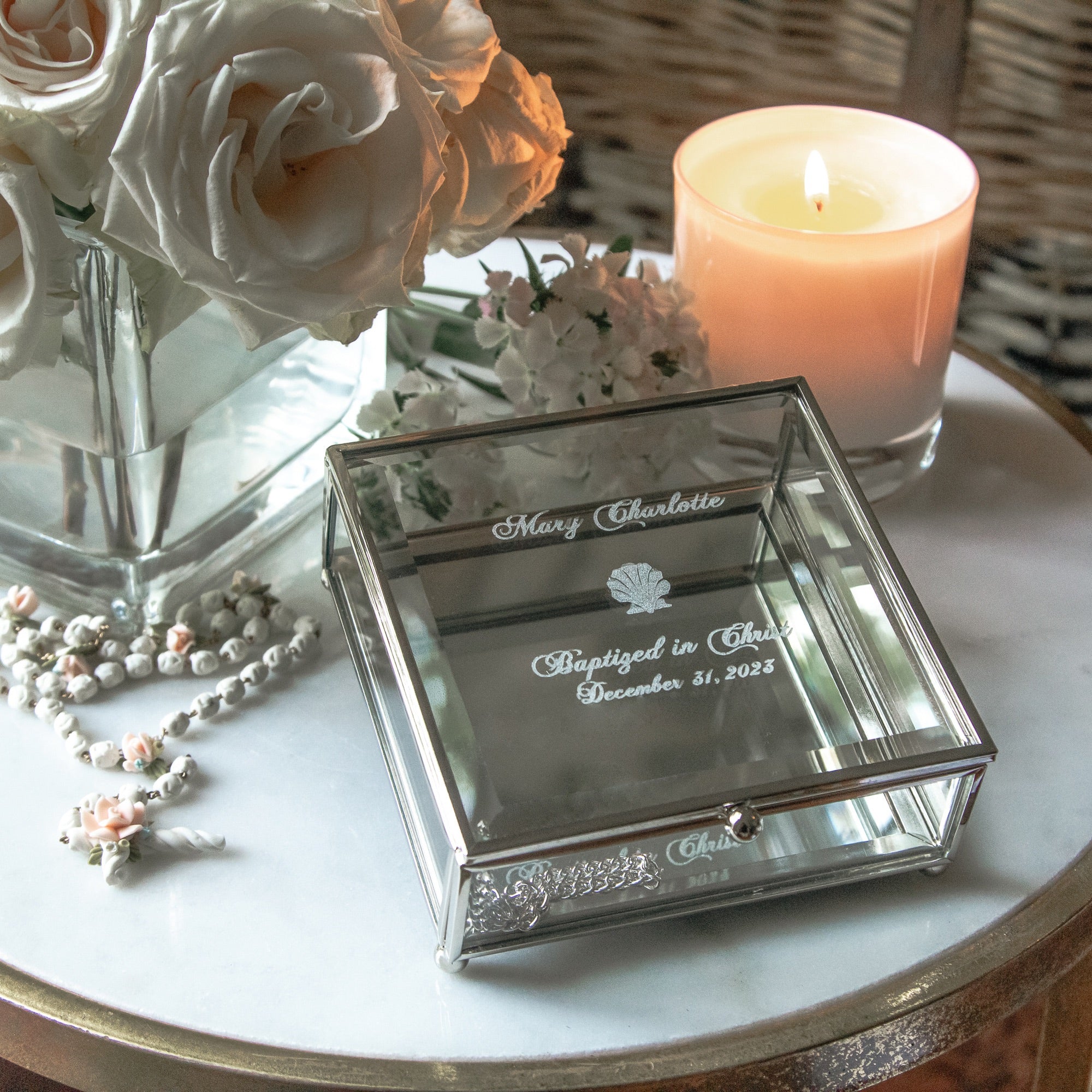 Personalized Baptism Glass Keepsake Box - 4.75 inch square