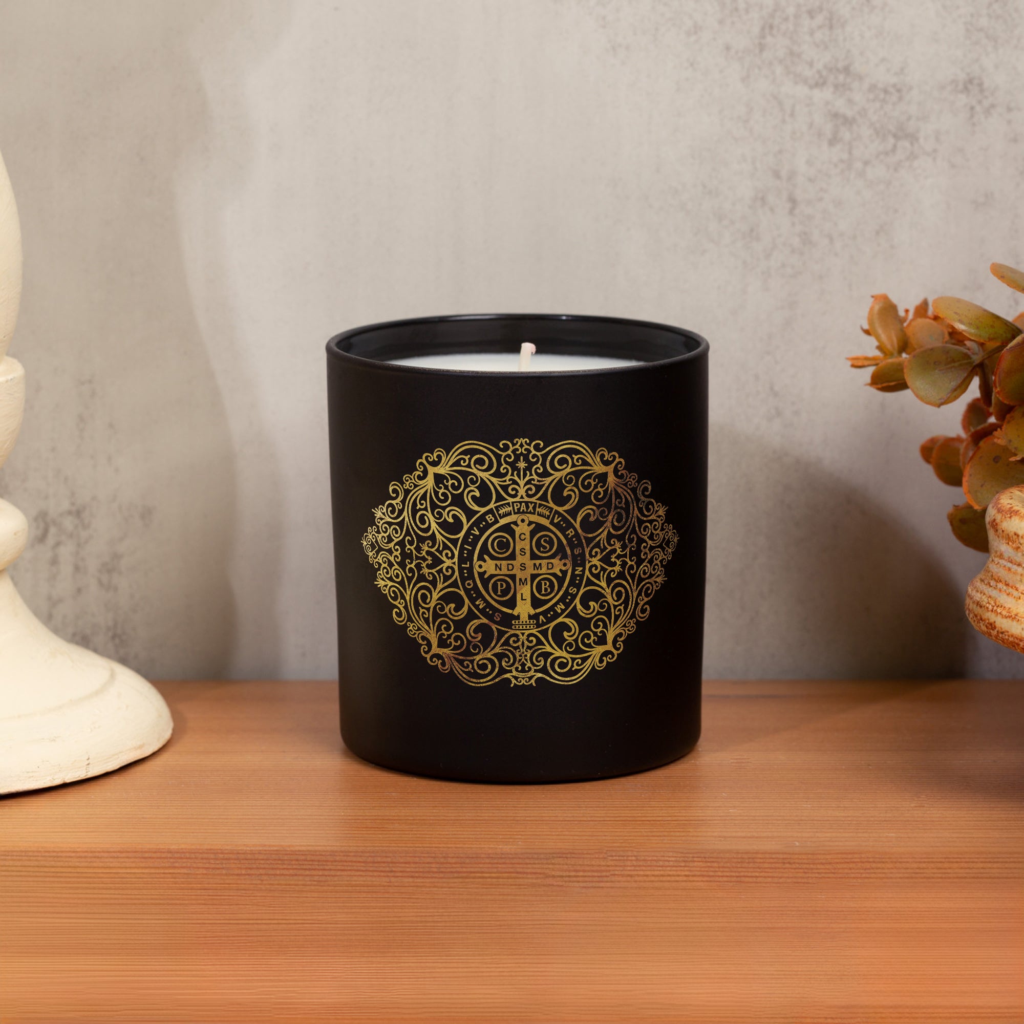 St. Benedict Gold Filigree Candle
