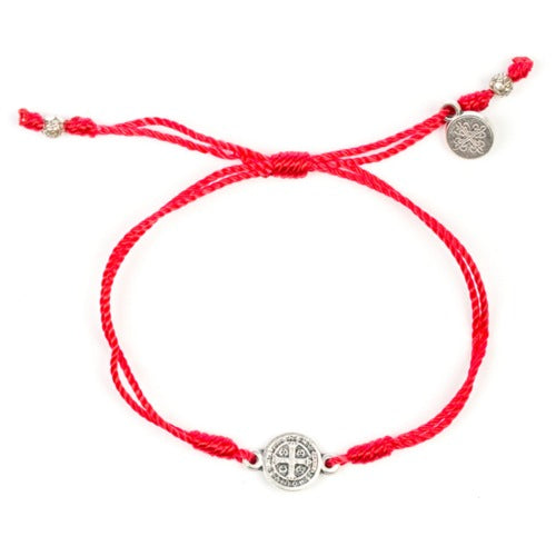 Red & Silver St. Benedict Corded Bracelet
