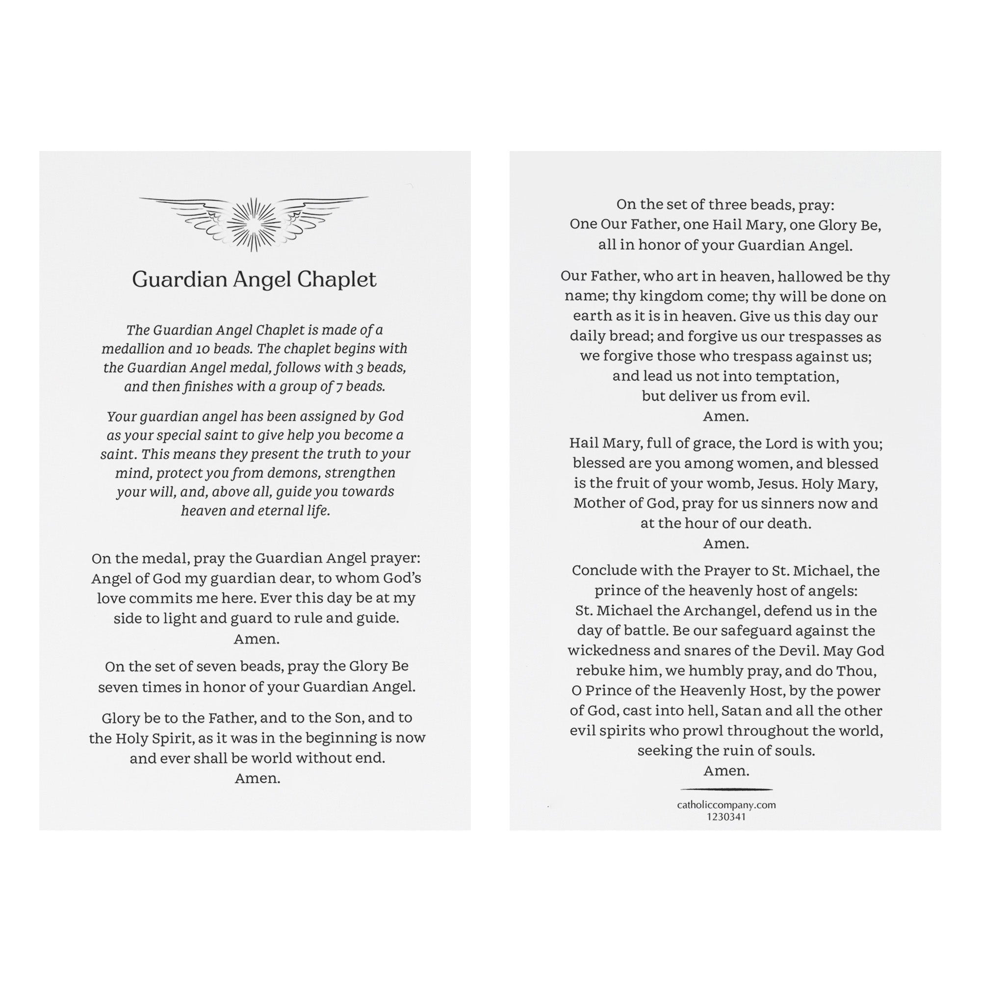 Guardian Angel Chaplet Prayer Card