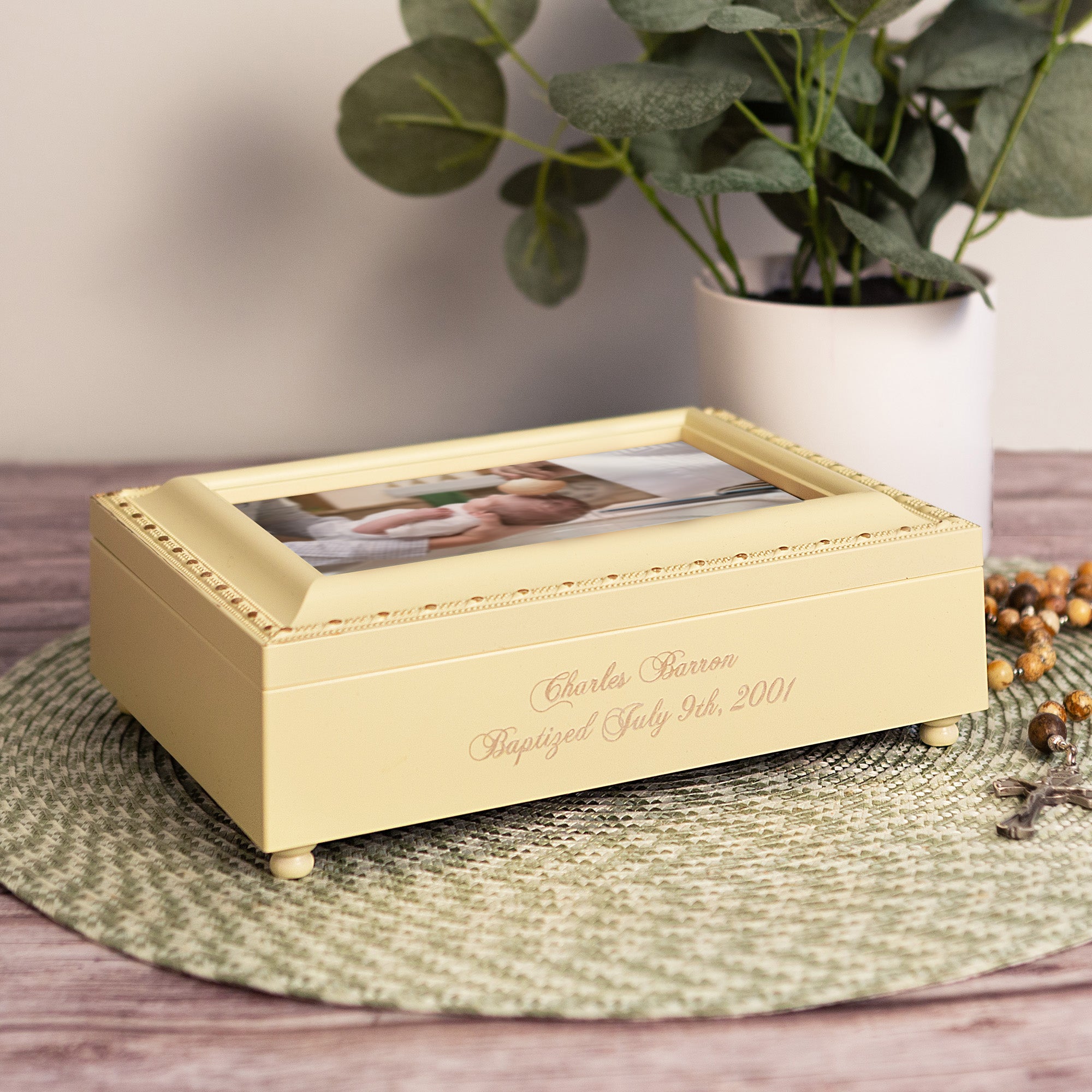 Engraved Baptism Frame Keepsake Music Box