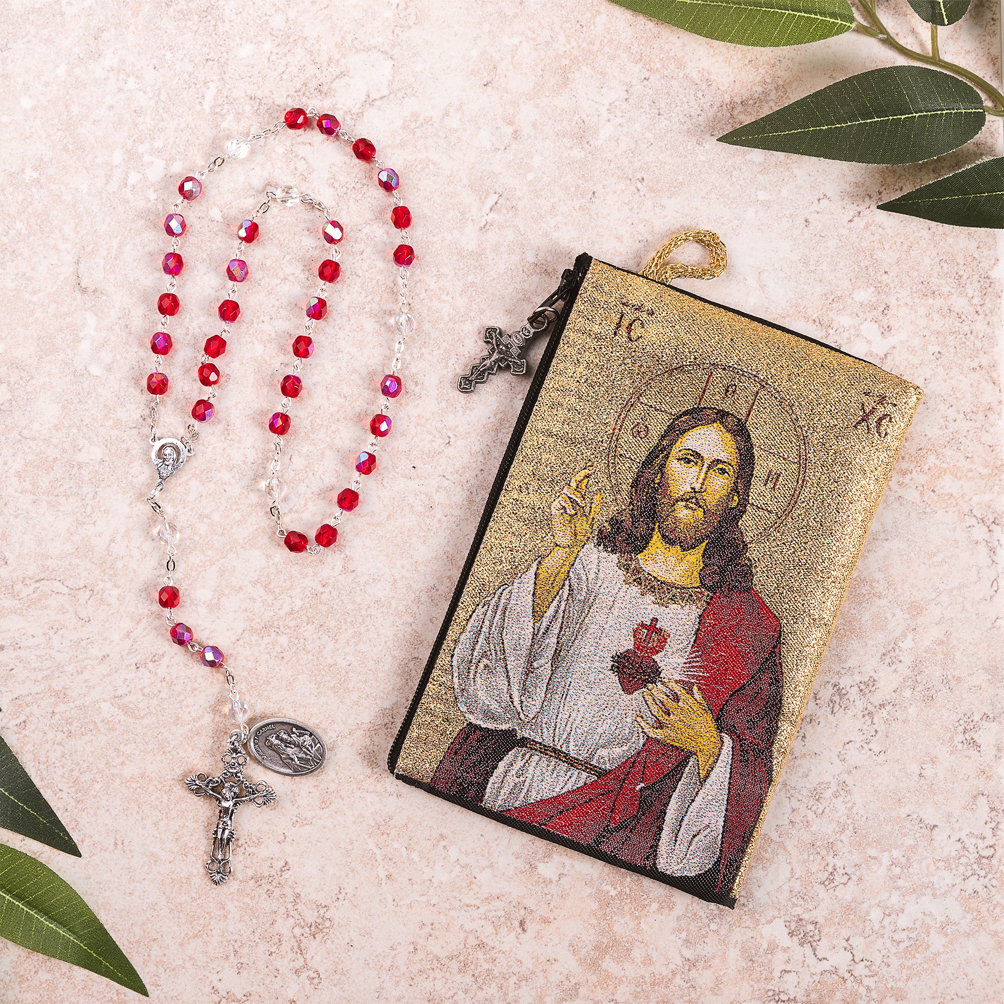 Sacred Heart of Jesus Chaplet and Sacred Heart & Our Father Rosary Pouch (Gift Set)