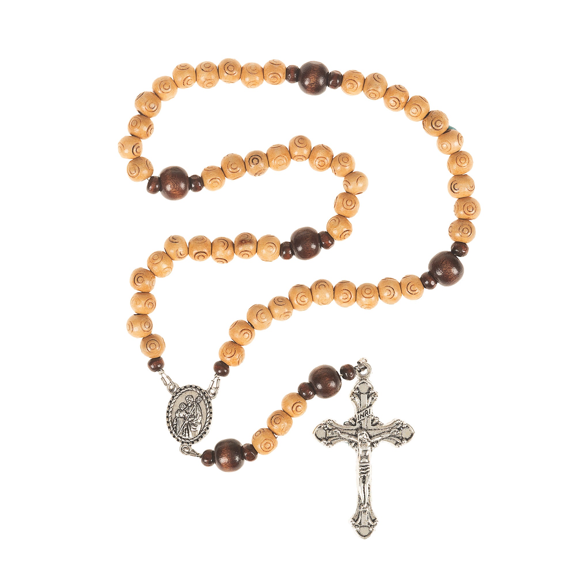 St. Joseph Light & Dark Wood Bead Rosary