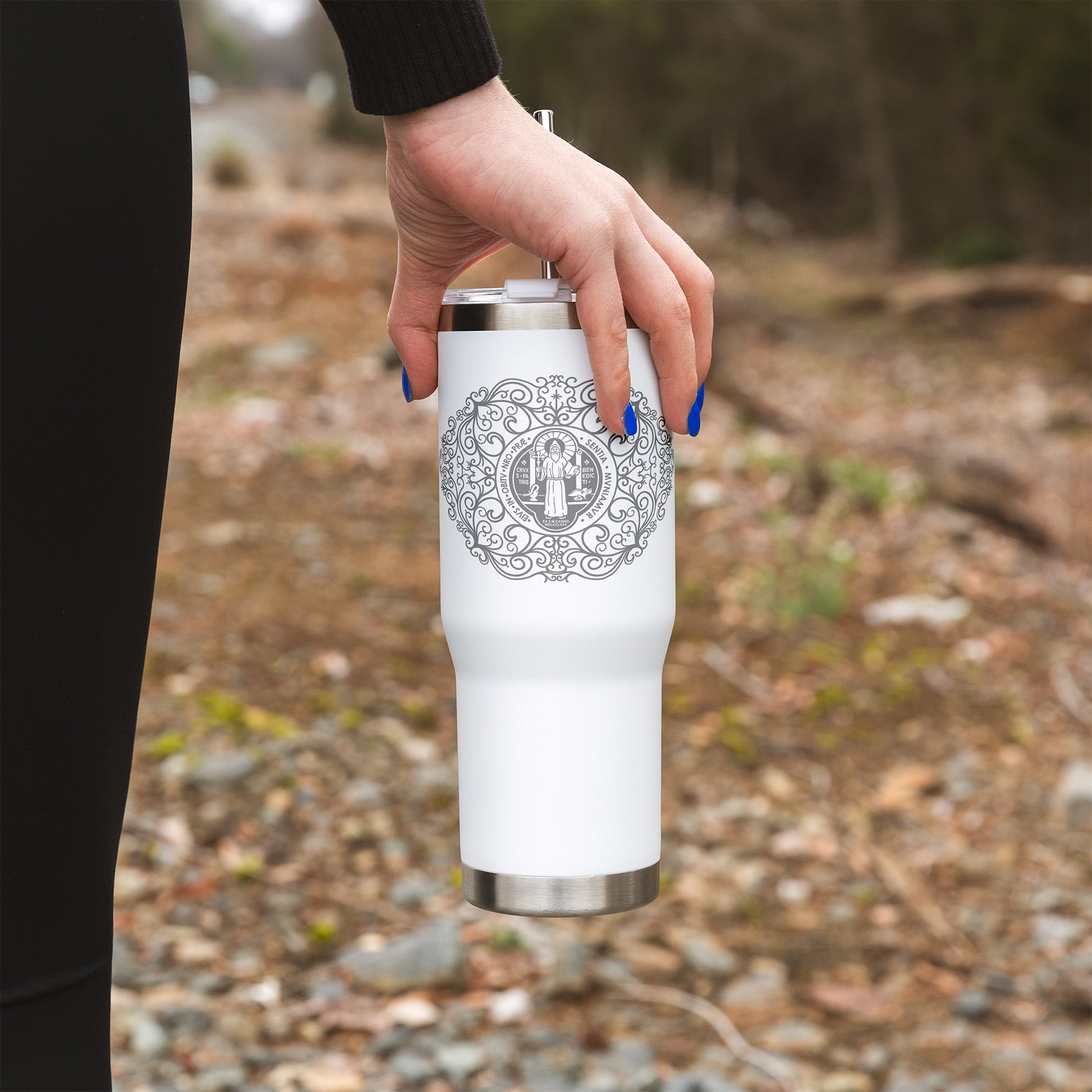 St. Benedict Filigree Tumbler with Straw