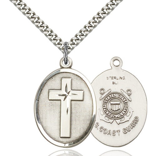 Sterling Silver Cross / Coast Guard Pendant 1 1/8 X 3/4"