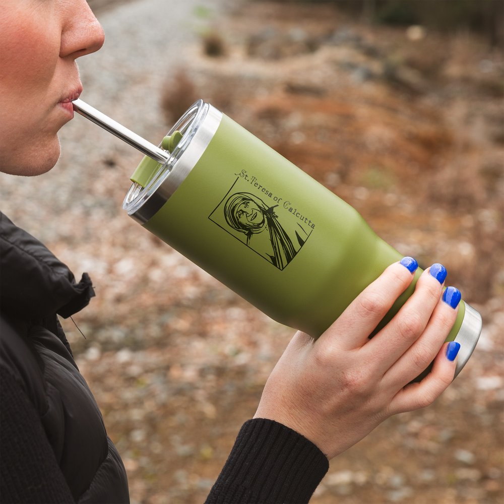 Green St. Mother Teresa Stainless Steel Tumbler with Straw