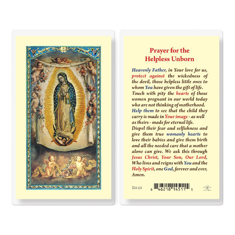 Helpless Unborn - Our Lady of Guadalupe - Prayer Card