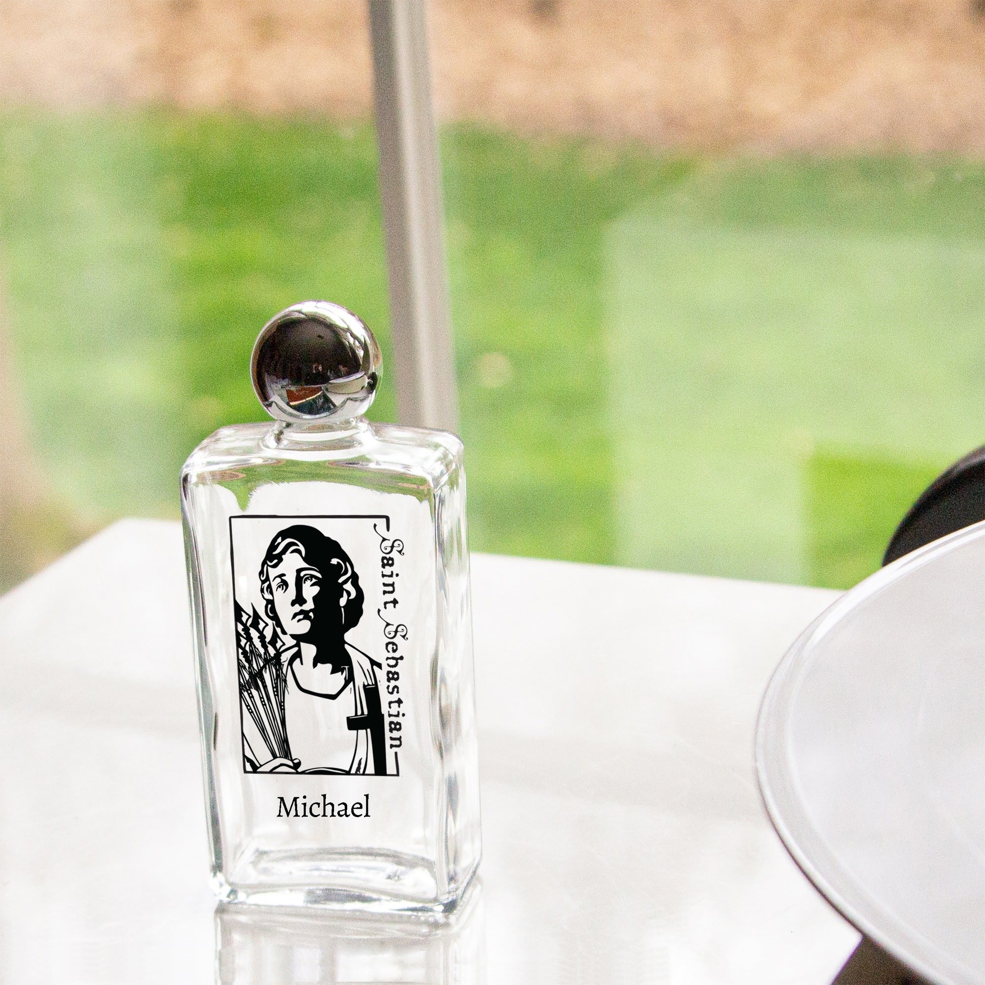 Personalized St. Sebastian Holy Water Bottle