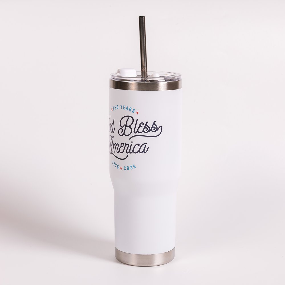 Personalized God Bless America 250th Commemorative Tumbler with Straw