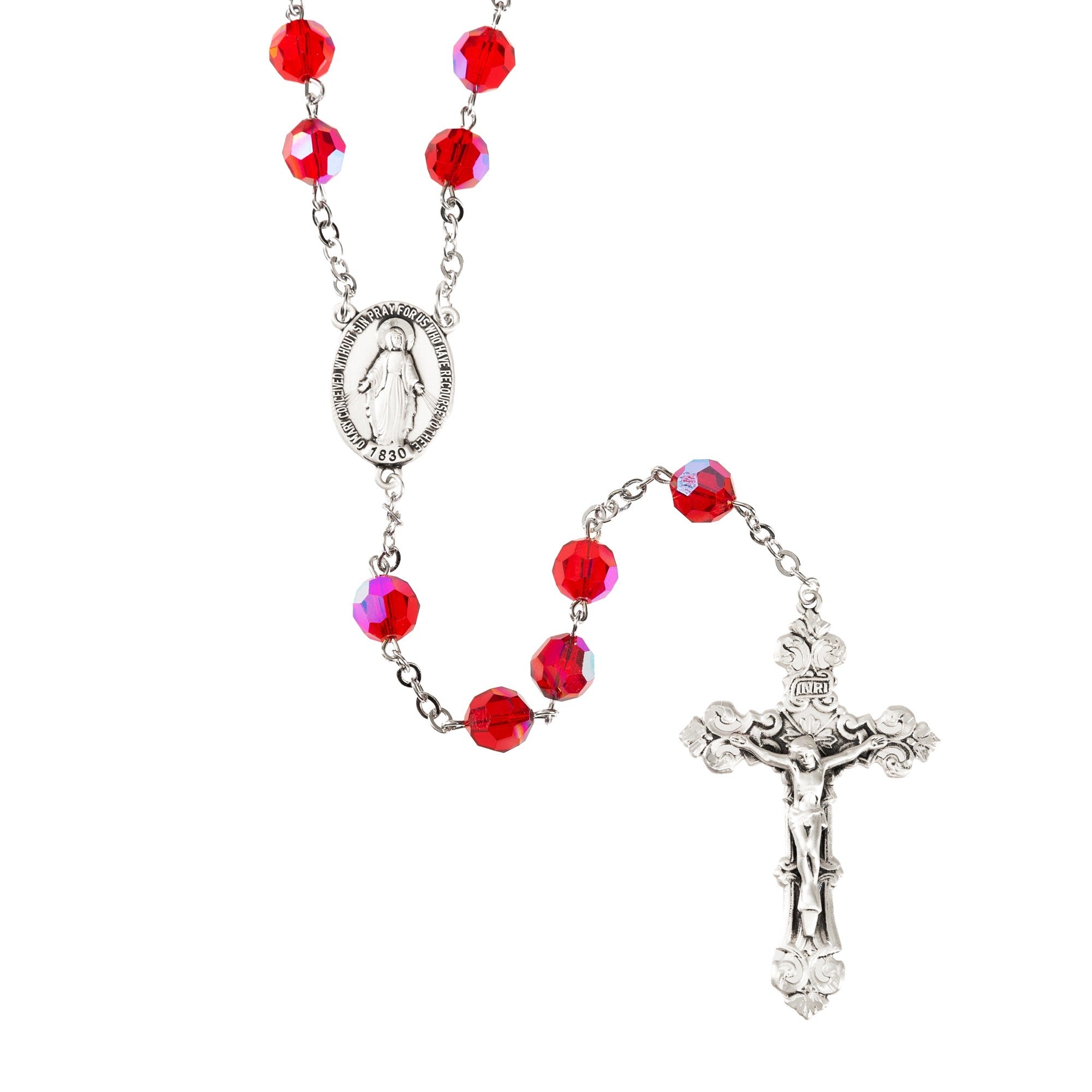 Swarovski Ruby Crystal and Sterling Rosary