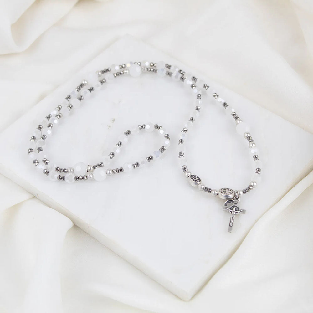 Pearl and Silver Bead Rosary Wrap Bracelet