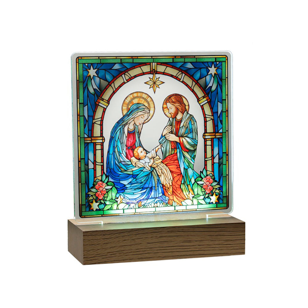 LED Lighted Stained Glass Holy Family Tabletop Figurine