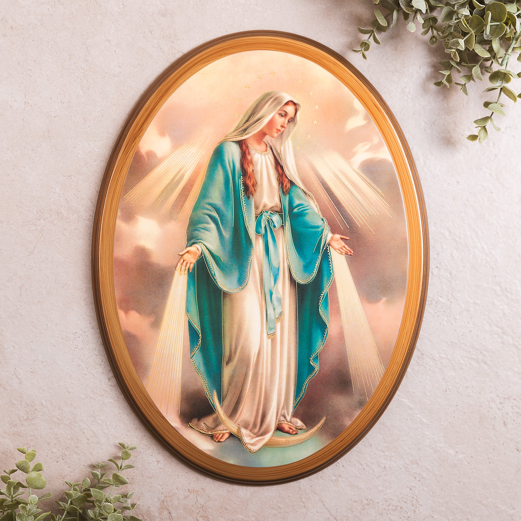Miraculous Mary Oval Plaque - 17" x 12.6"