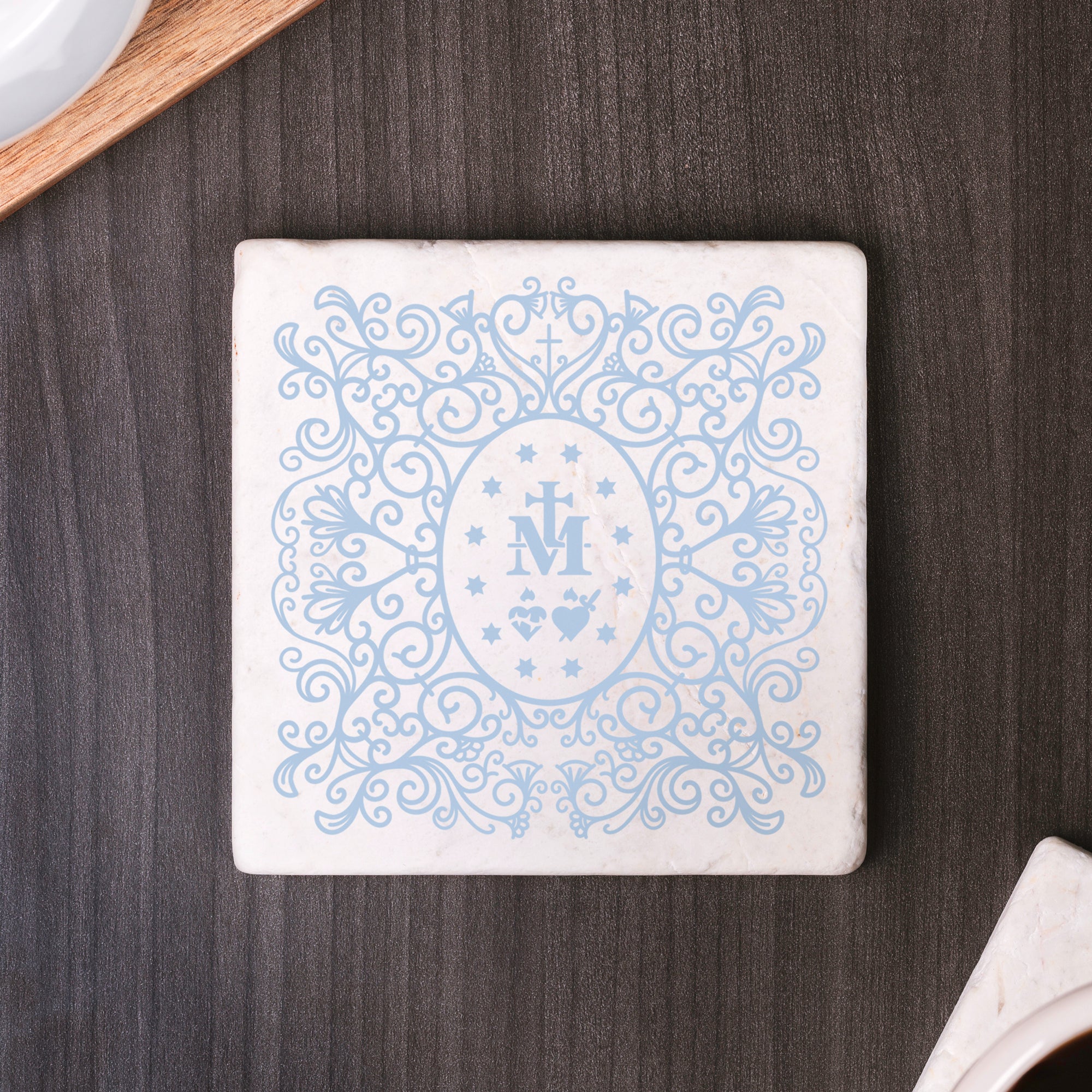 Miraculous Medal Filigree Stone Coaster