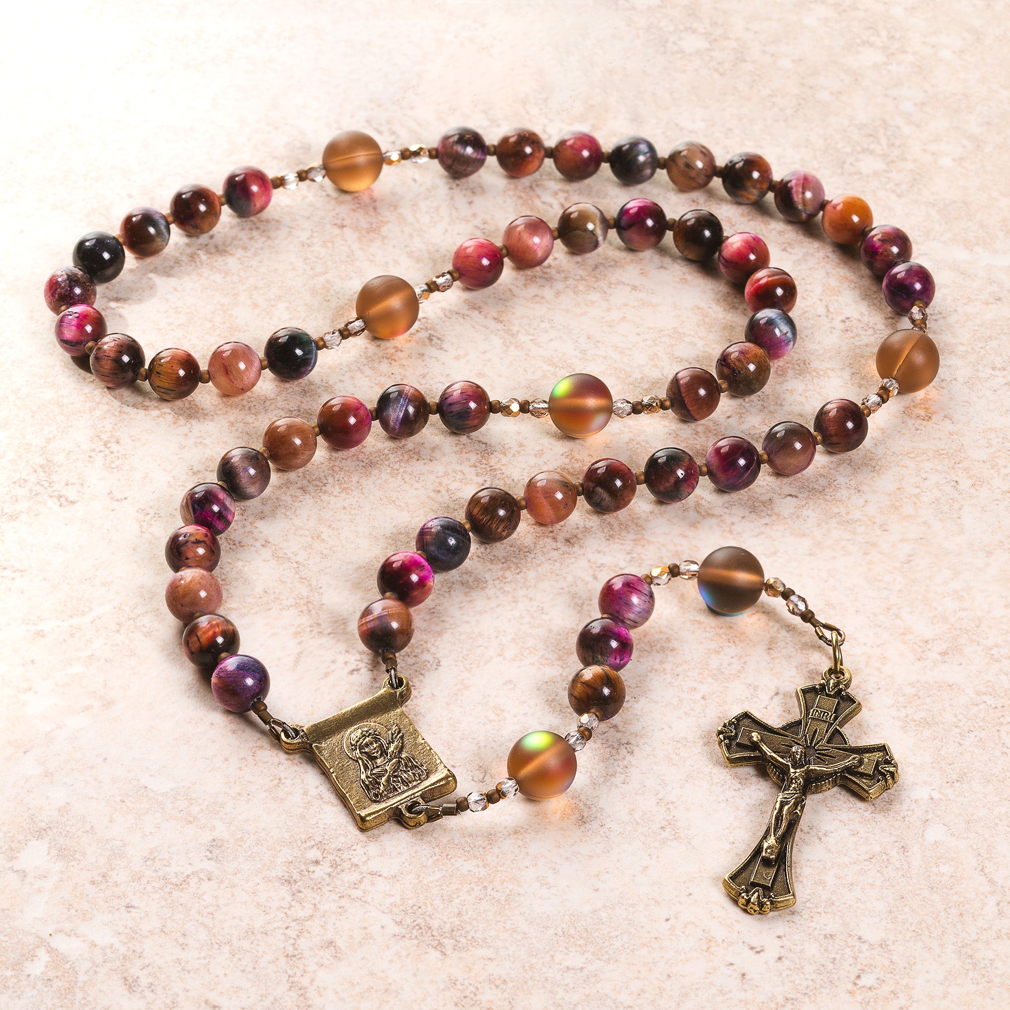 St. Philomena Purple Tiger Eye Rosary