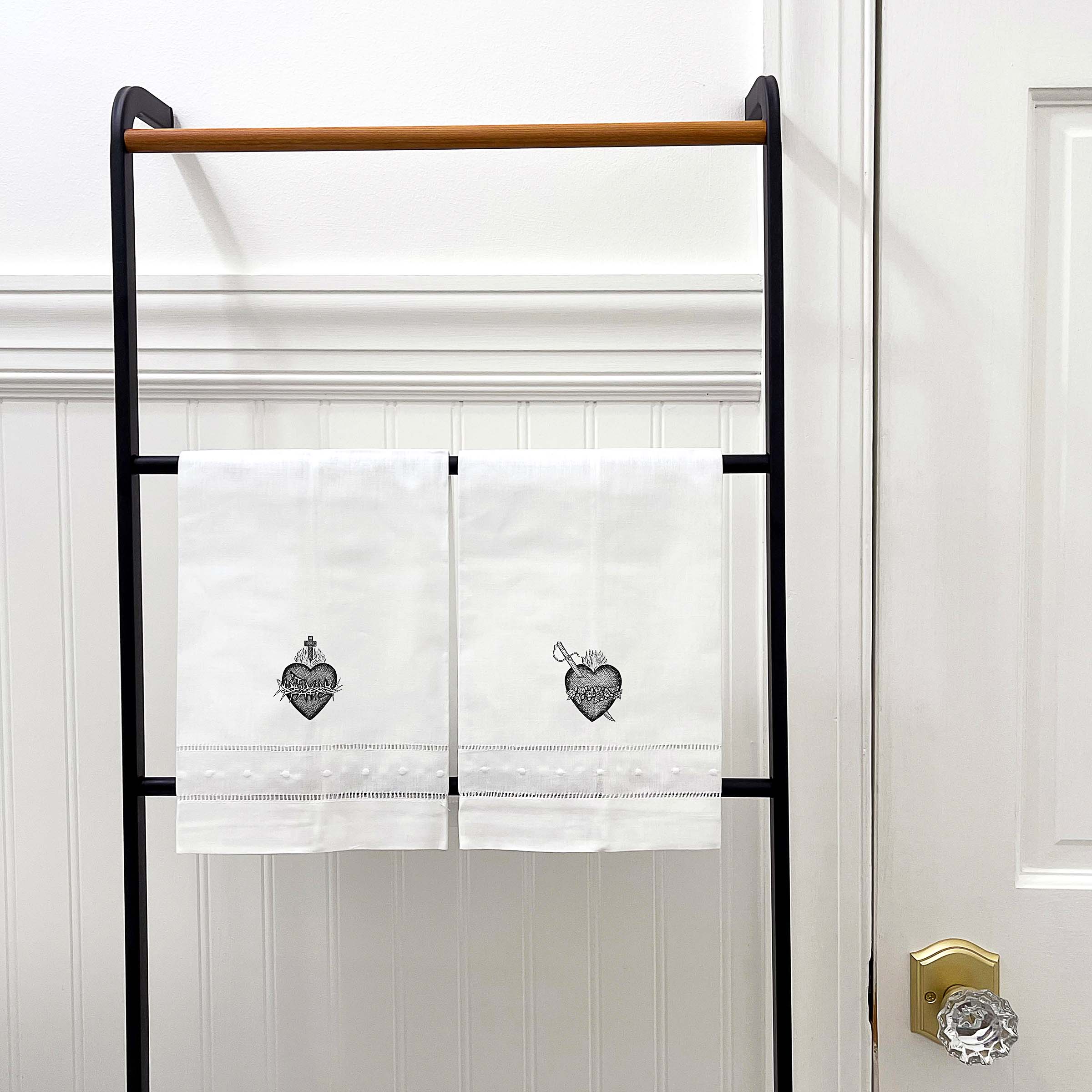 Sacred & Immaculate Heart Linen Guest Towels - Set of 2