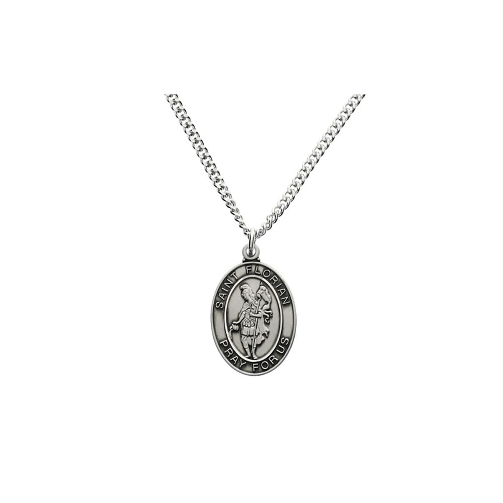 Sterling Silver St. Florian Medal on 24" Chain