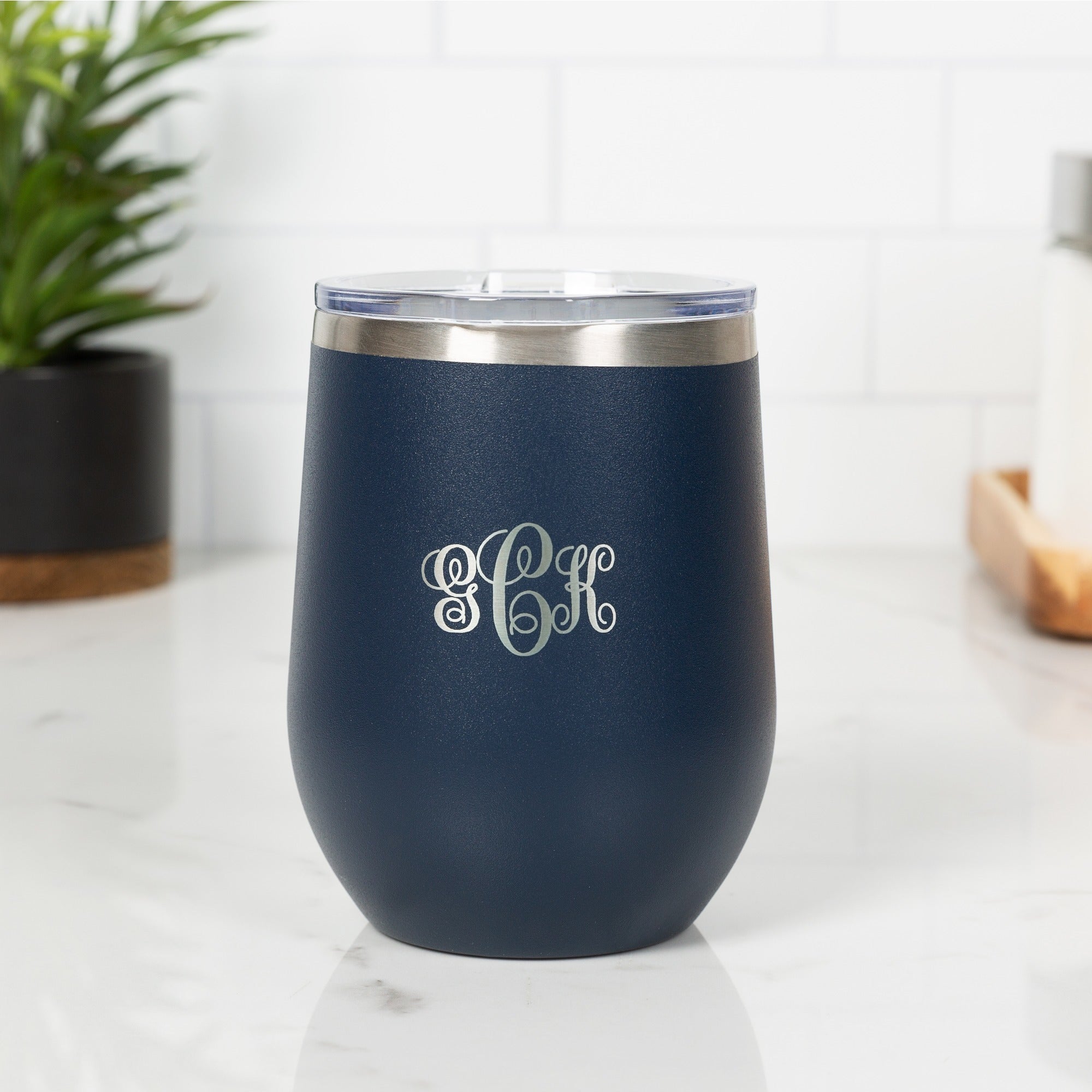 Personalized Miraculous Medal Dark Blue Wine Tumbler