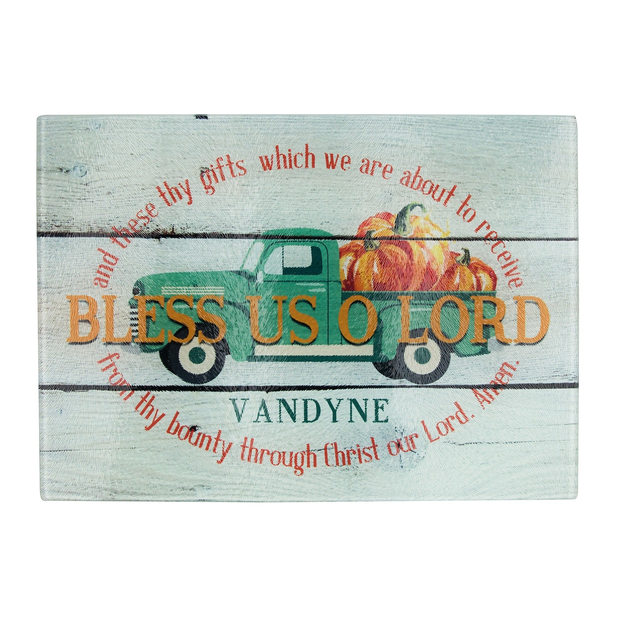 Personalized Harvest Bless Us O Lord Cutting Board