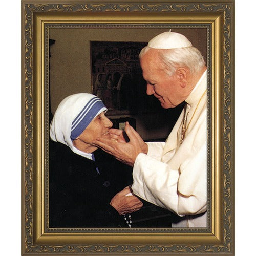 Gold John Paul II w/ Mother Teresa Framed Art Print - 8" x 10"