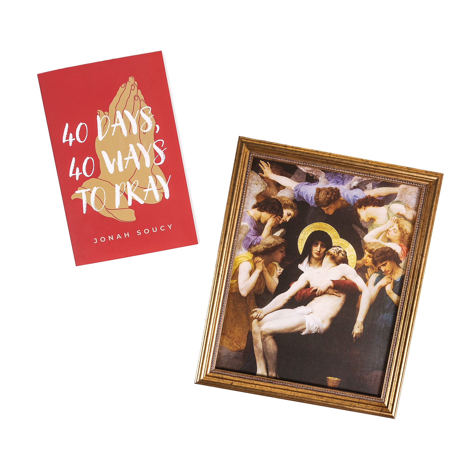 40 Days, 40 Ways to Pray & Pieta by Bougereau Gold Framed Print Gift Set