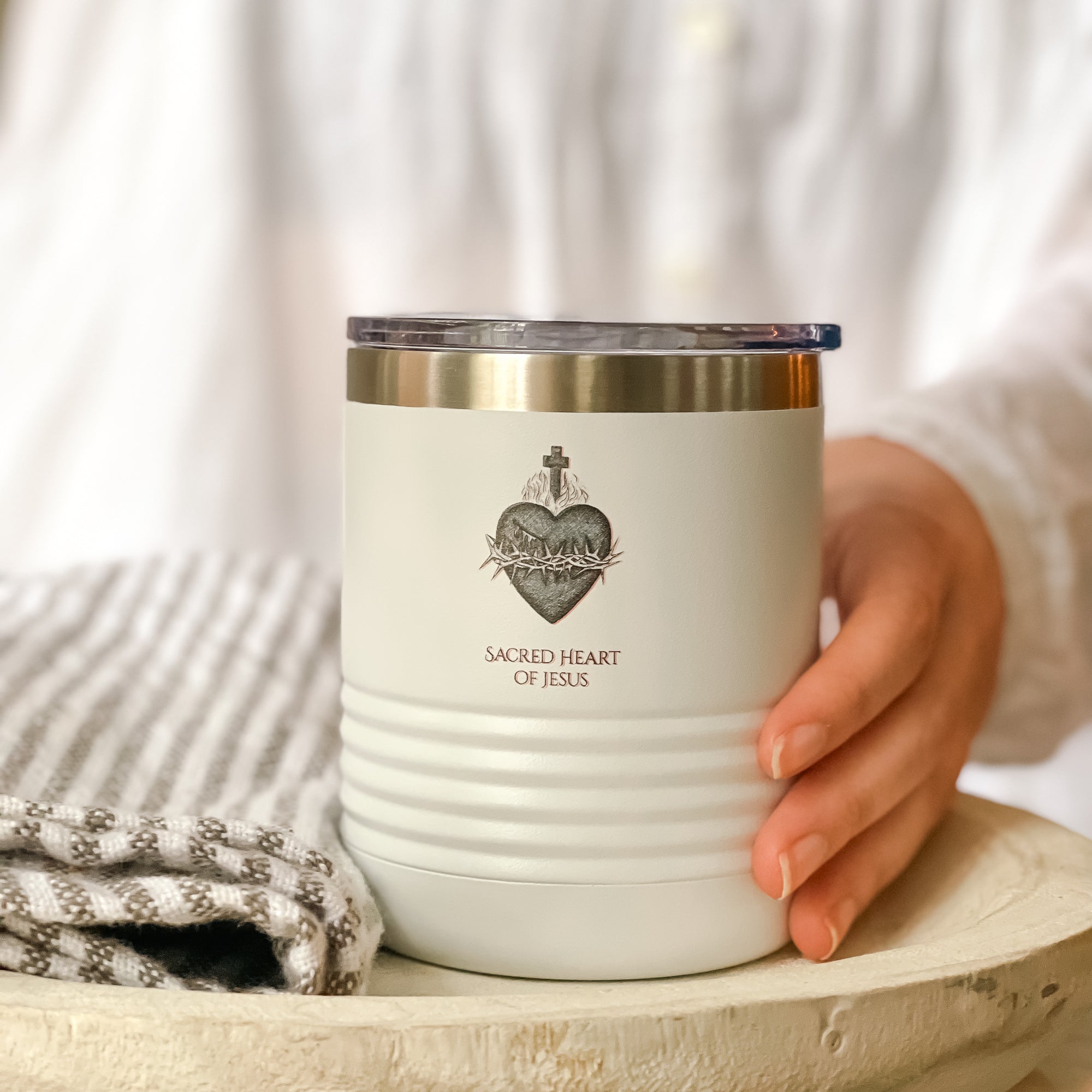 Personalized Sacred Heart of Jesus 10 oz. White Tumbler