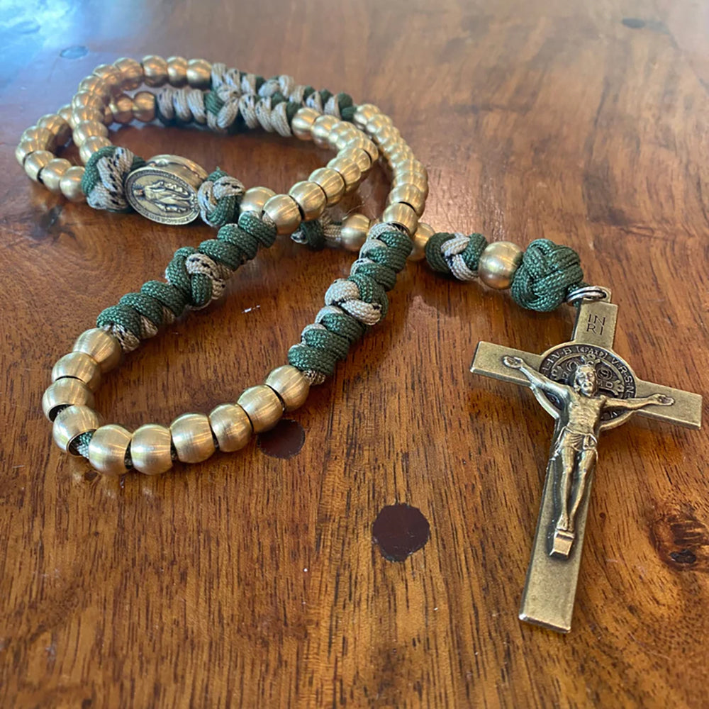 Deluxe Green Paracord Brass Miraculous Medal Rosary