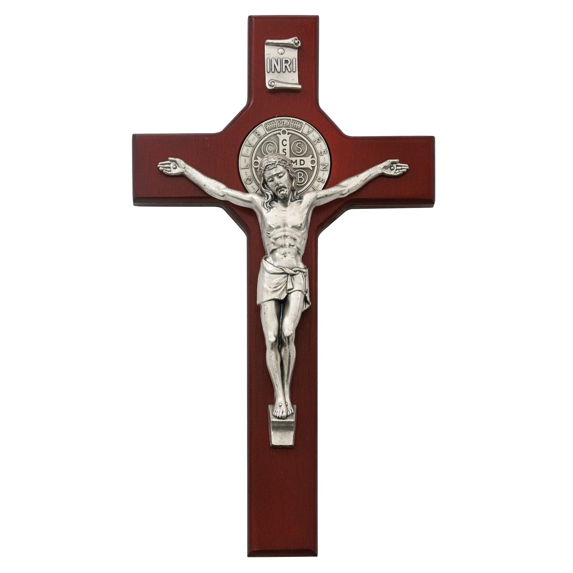 St. Benedict Stained Cherry Crucifix - 10.5"
