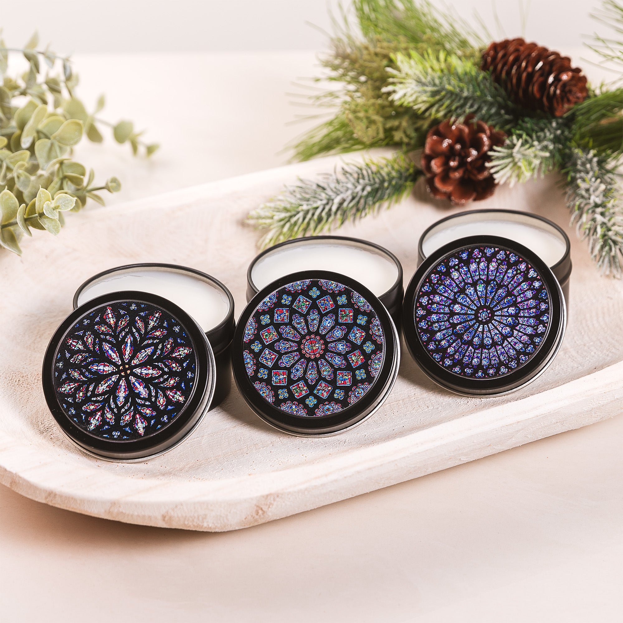 Famous Stained Glass Window Candle Tins - Set of 3