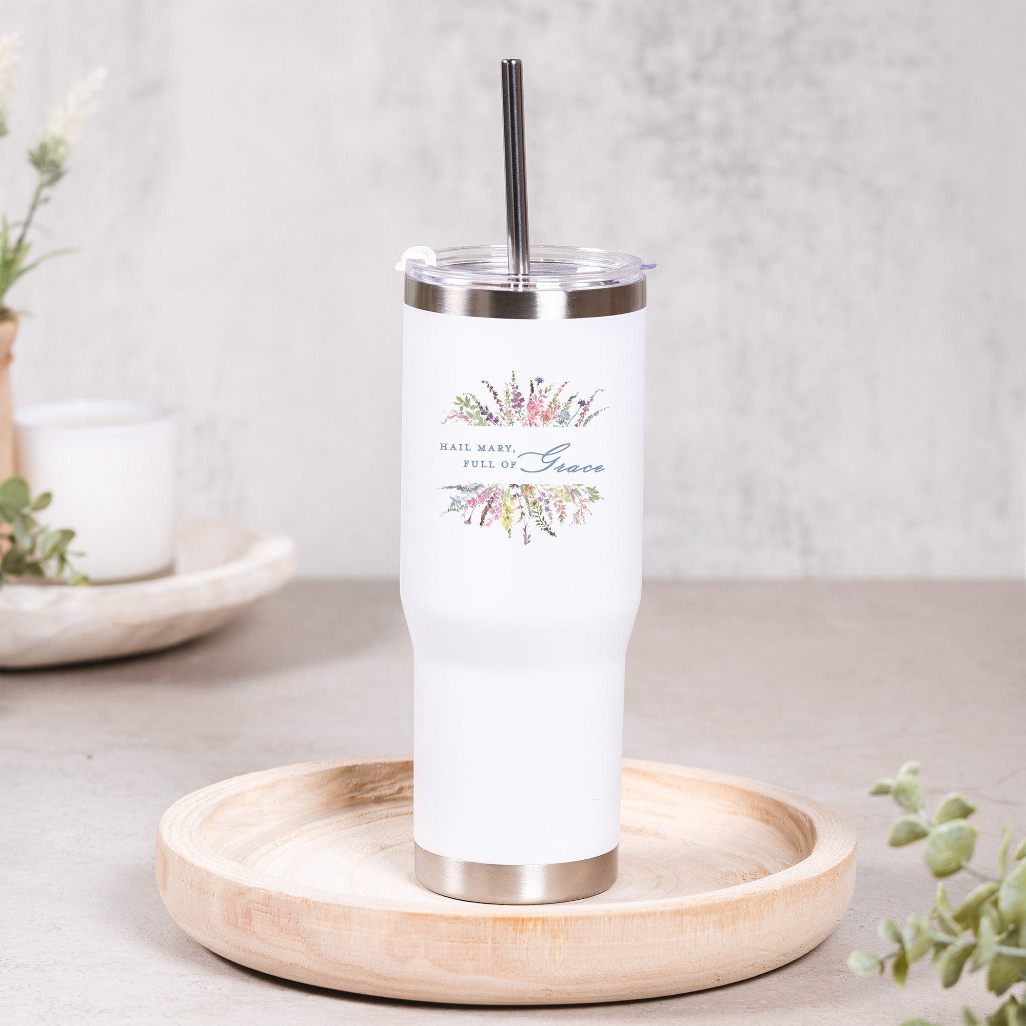 Personalized Floral Hail Mary Tumbler with Straw