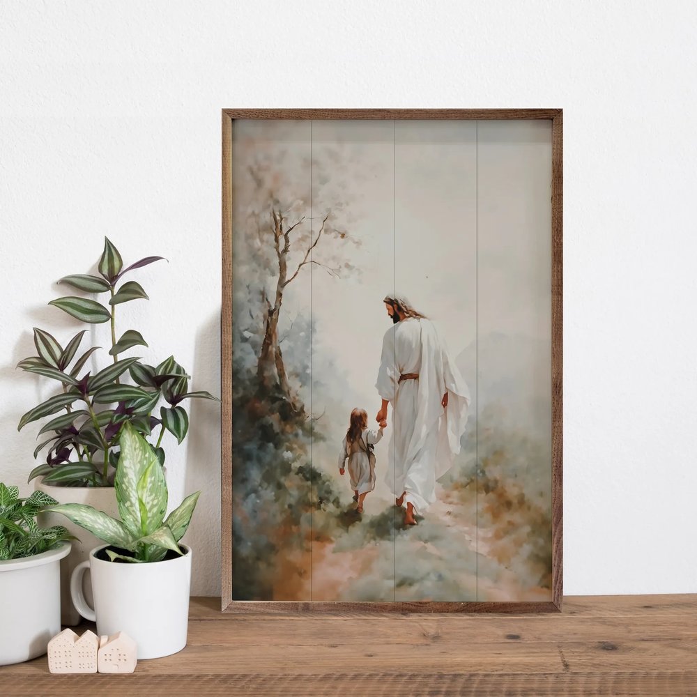 Jesus Walking with Little Girl Framed Art