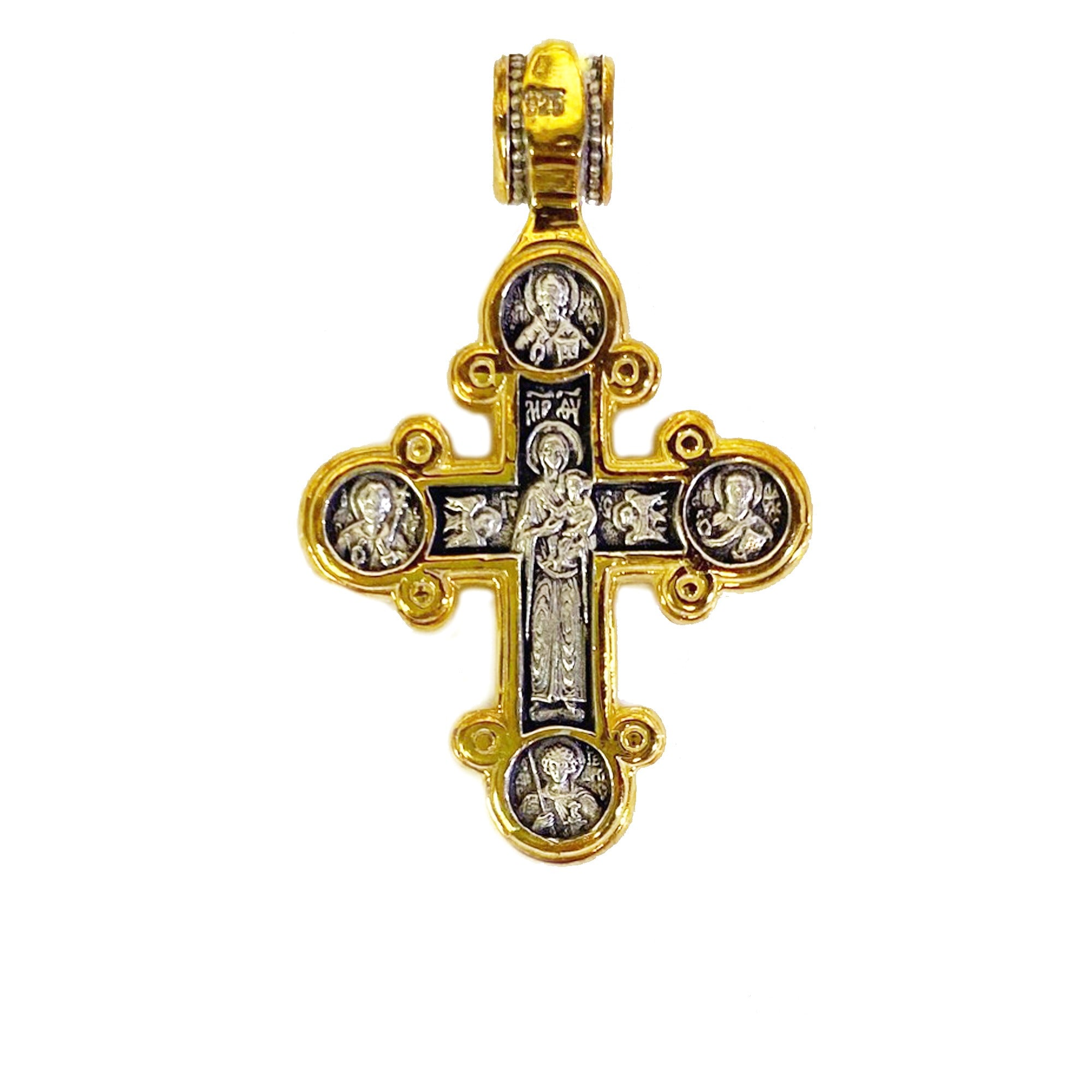 Ornate Gold over Sterling Byzantine Crucifix Necklace