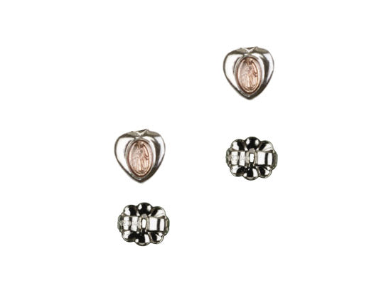Sterling Silver Miraculous with Pink Epoxy Post Earrings