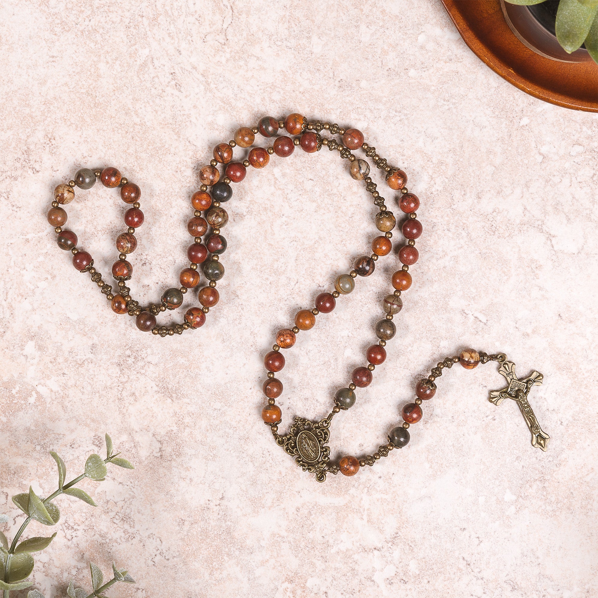Antique Bronze & Red Turquoise Miraculous Rosary