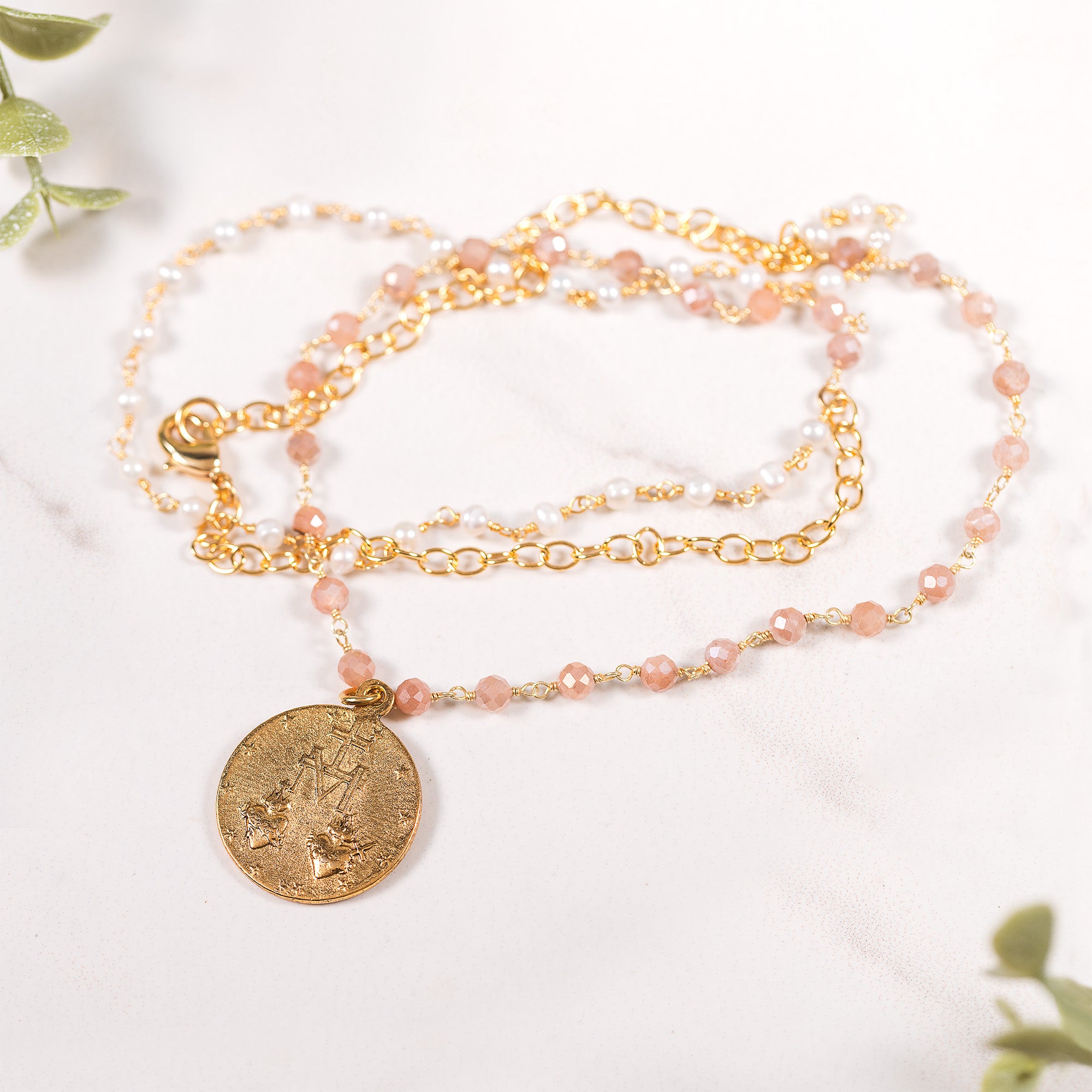 Double Strand Beaded Miraculous Medal Necklace