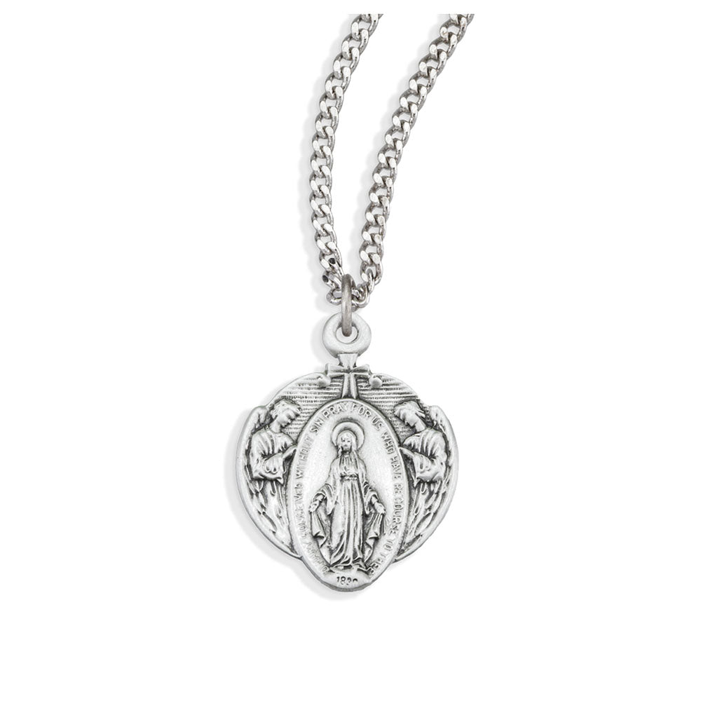 Sterling Miraculous Medal & Holy Angels Necklace