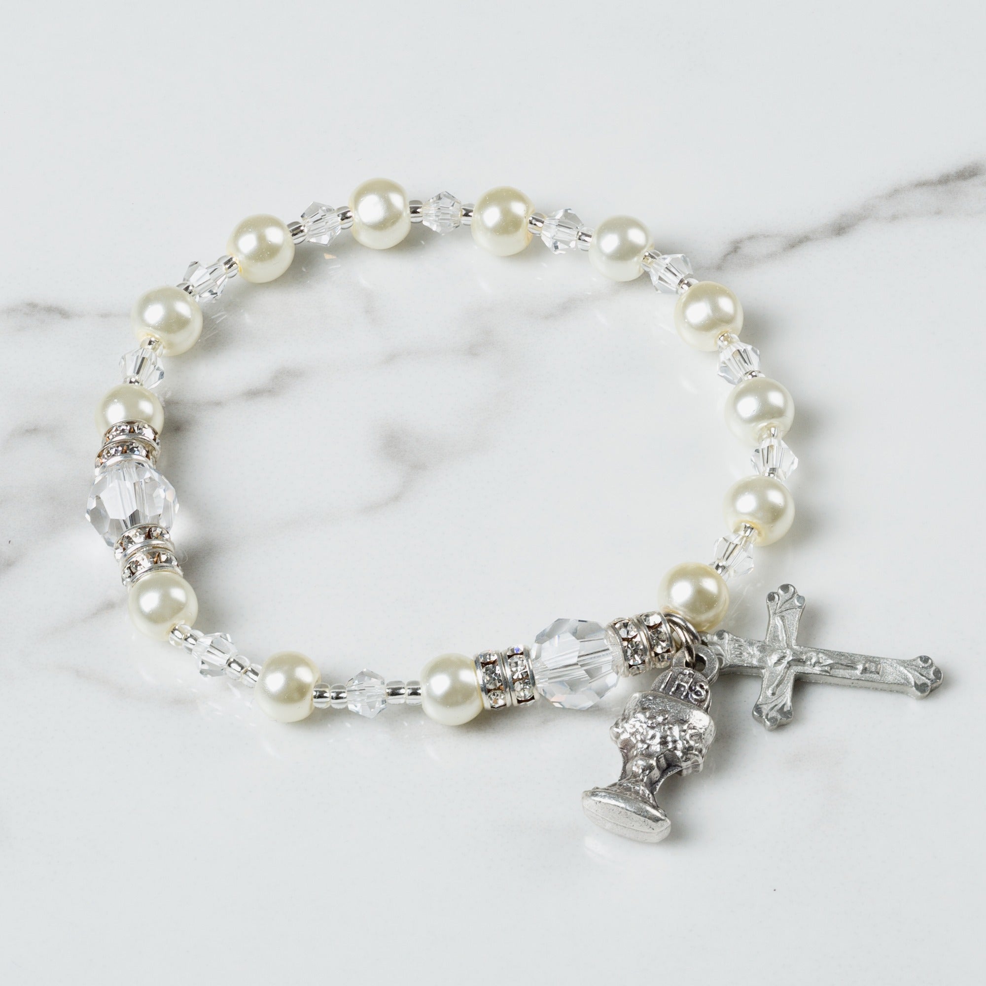 First Communion Glass Pearl Rosary Bracelet The Catholic Company®