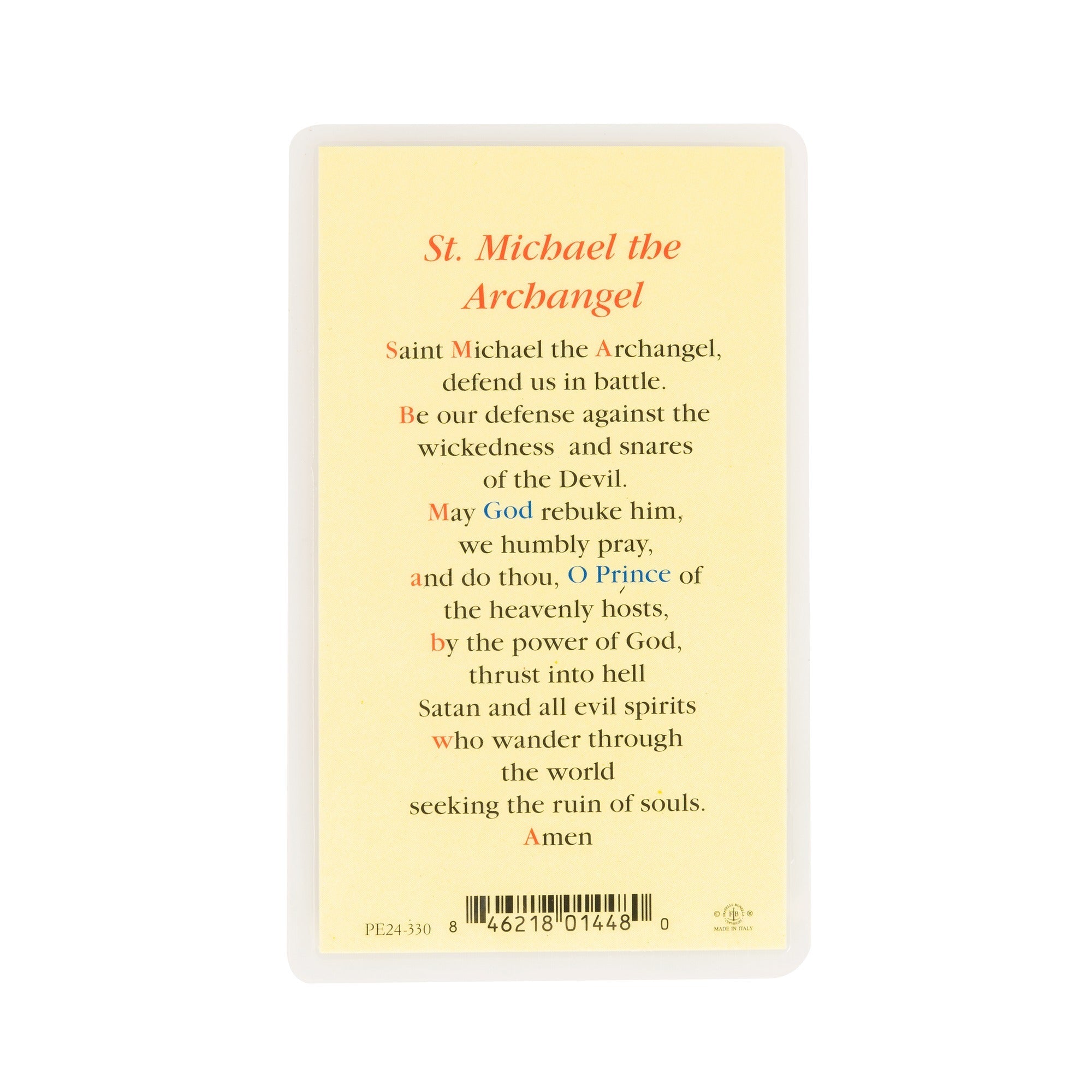 St. Michael Holy Card - Laminated Prayer Card