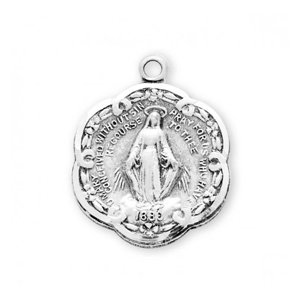 Sterling Scalloped Miraculous Medal Necklace