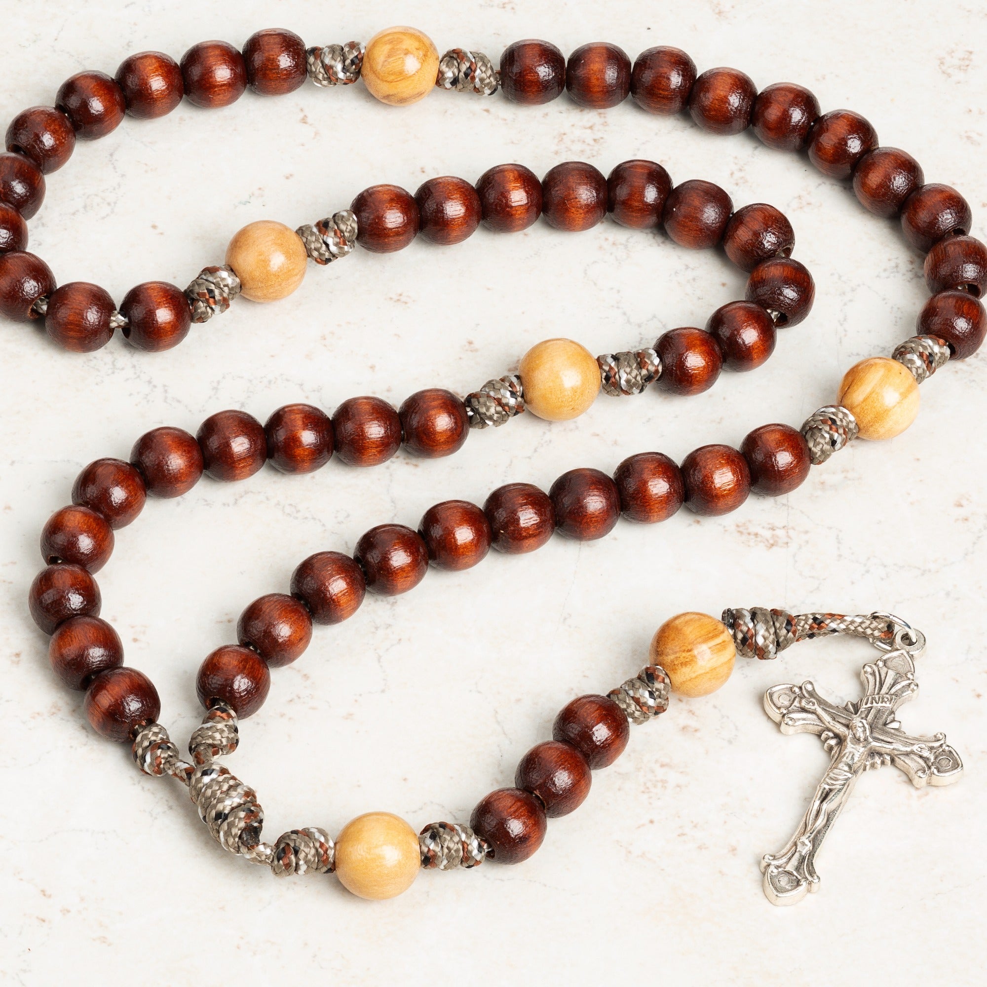 Two Tone Wood Paracord Rosary