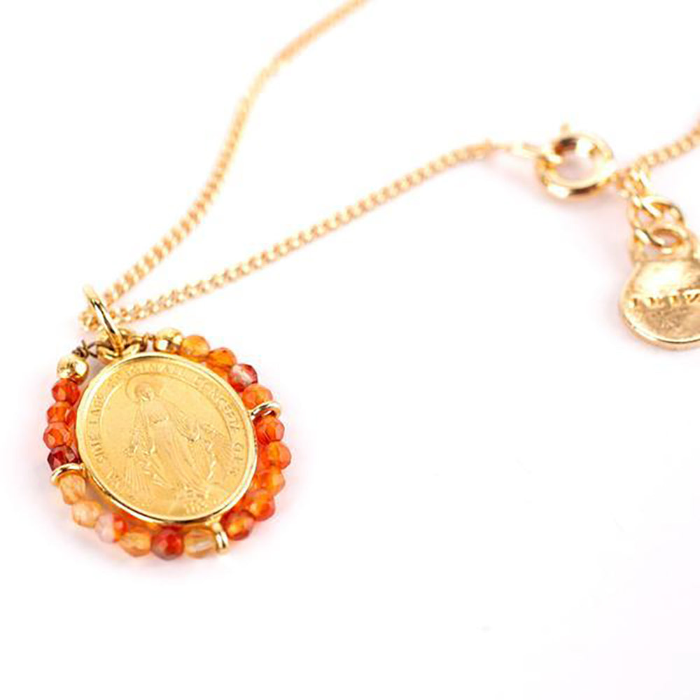 Gold & Carnelian Miraculous Medal Necklace