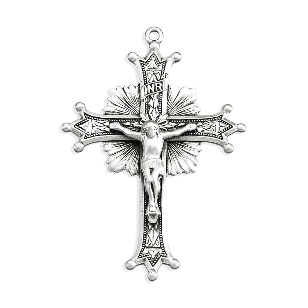 Large Sterling Crucifix With Rays Necklace
