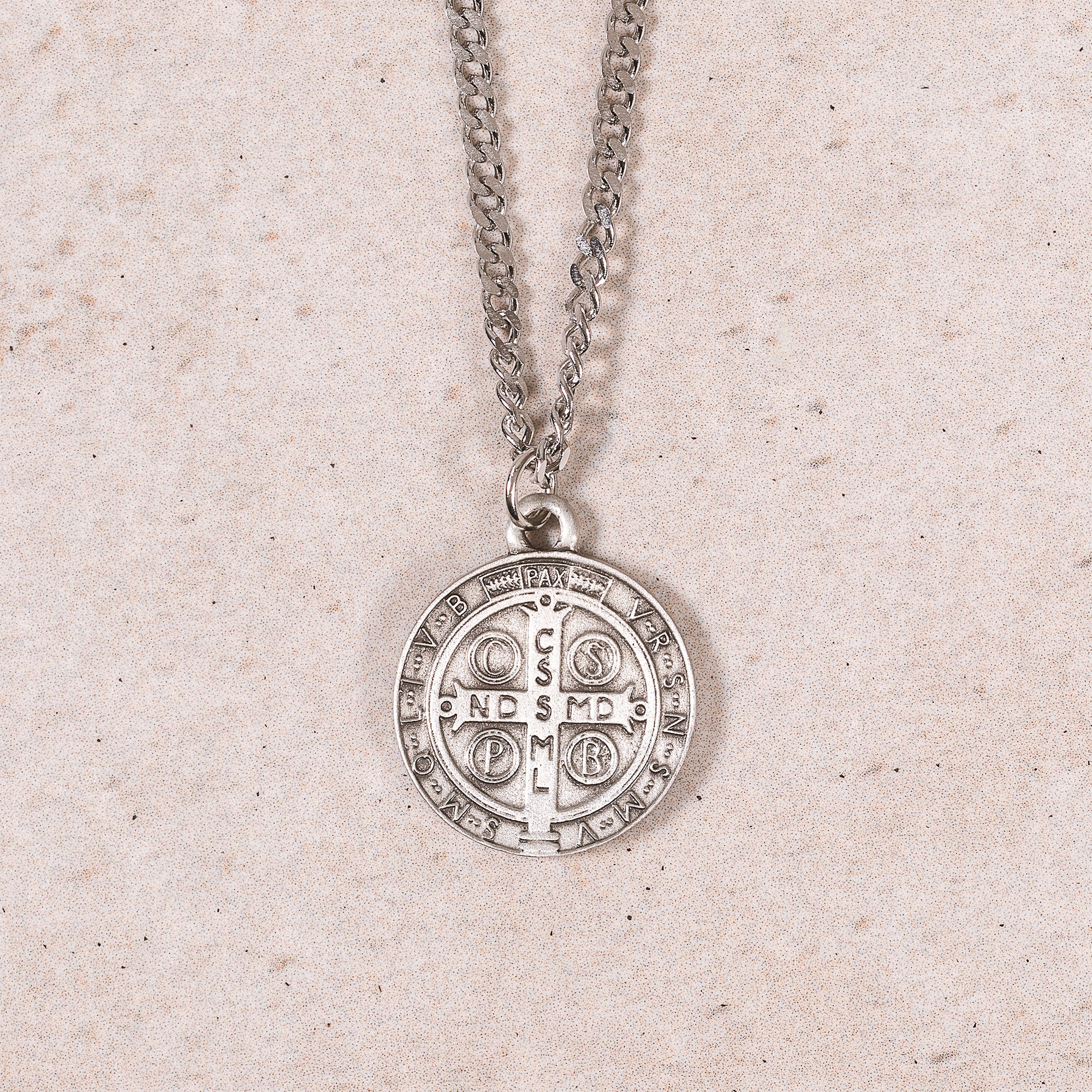 St. Benedict Antiqued Silver Medal, 24" chain