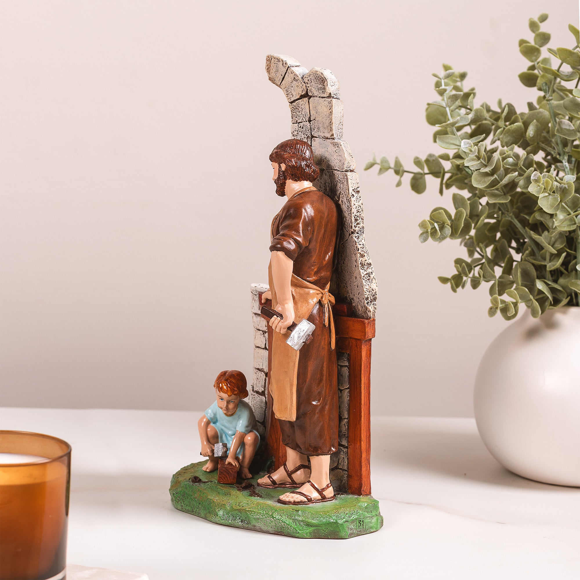 St. Joseph & Jesus in the Workshop Statue - 12"