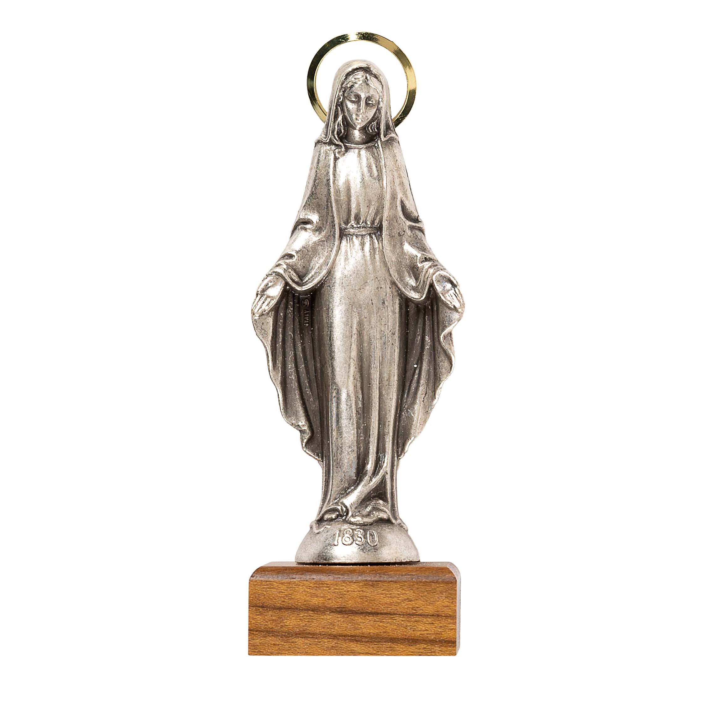 Our Lady of Grace Silver Figurine on Wood Base - 5"
