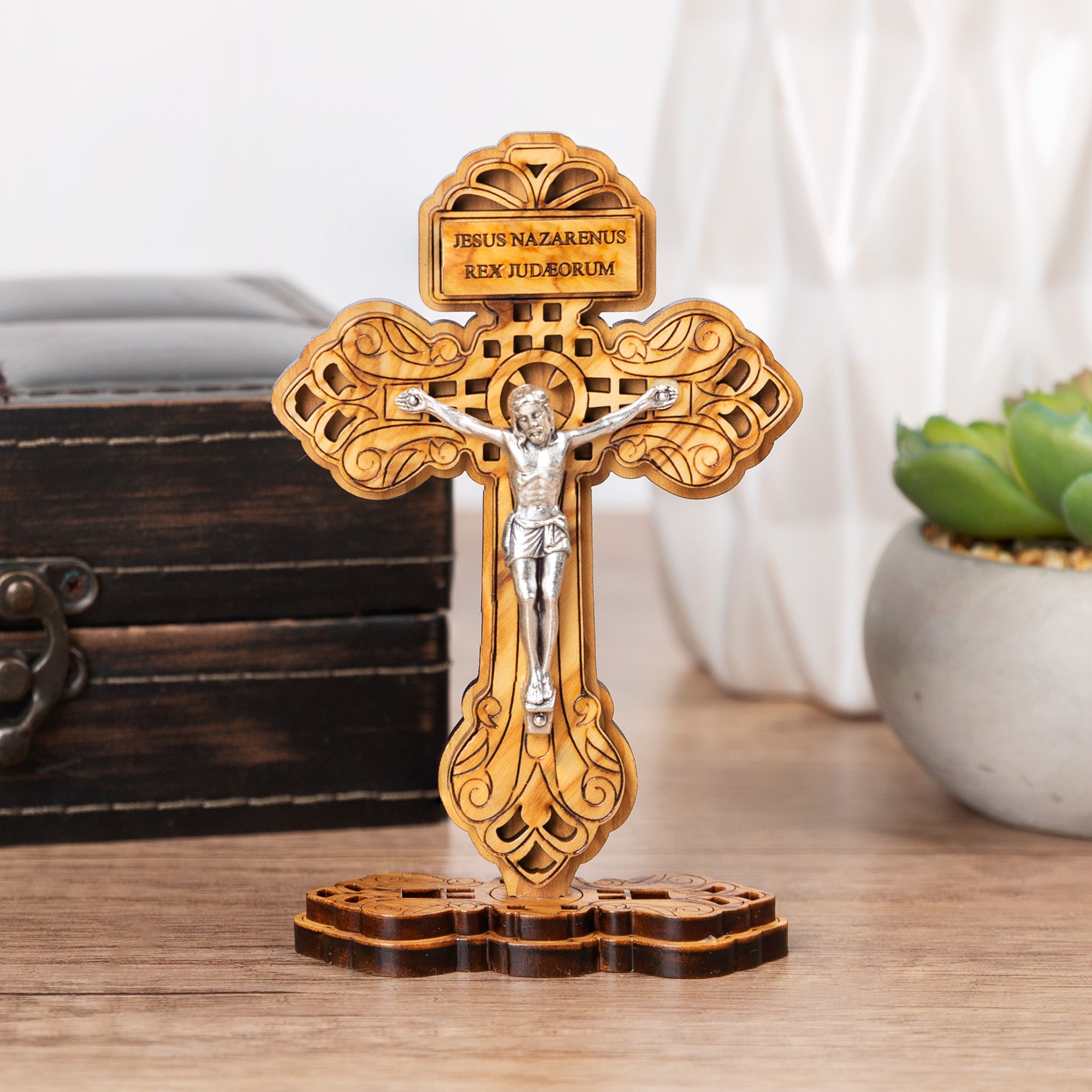Standing Olive Wood Pardon Crucifix - 5"