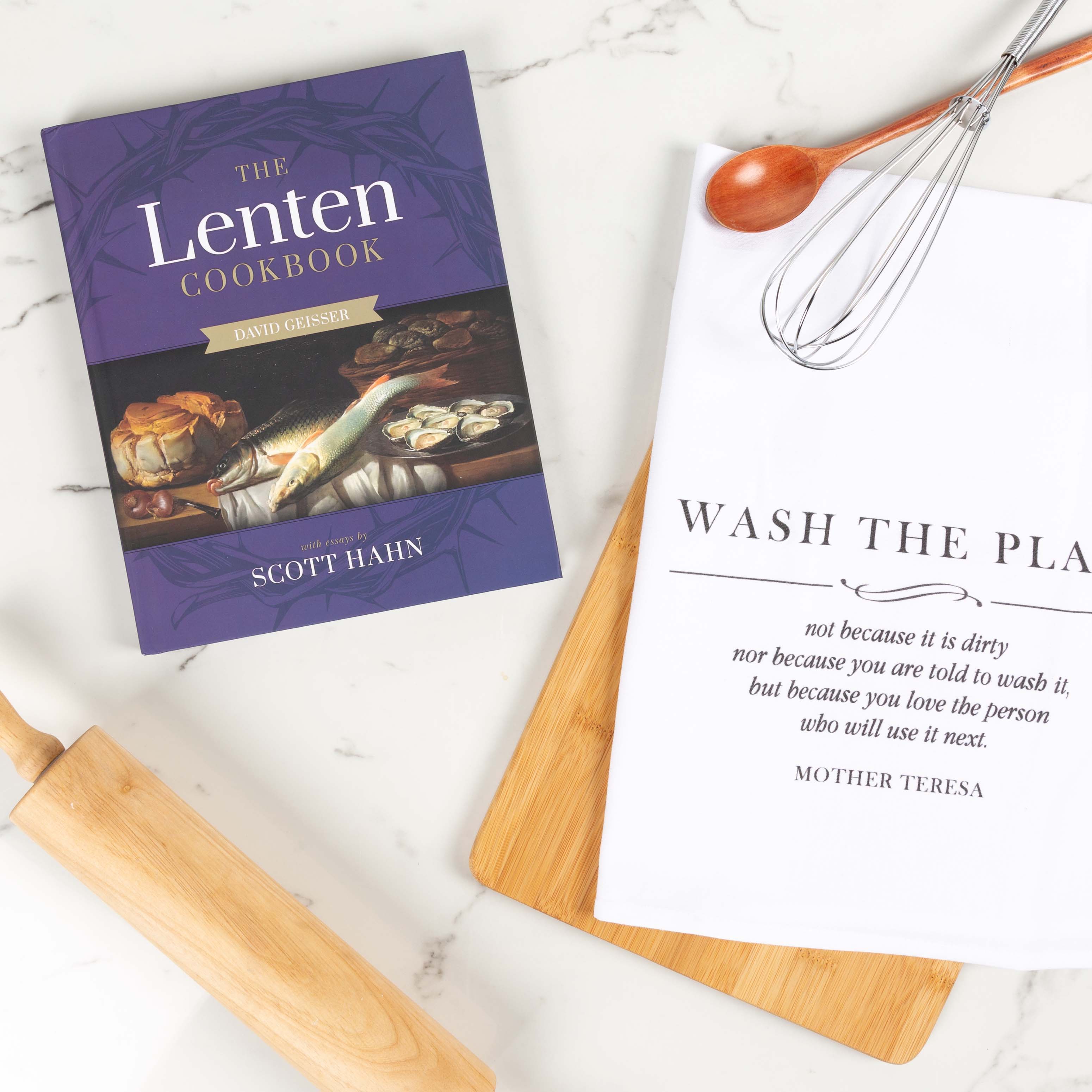 The Lenten Cookbook & Mother Teresa Wash the Plate Dish Towel Set