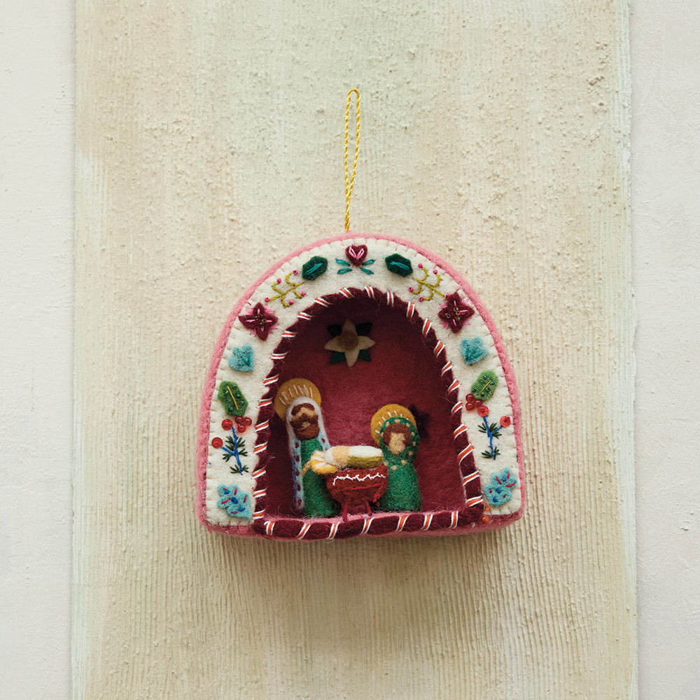 Handmade Wool & Felt Holy Family Nativity Ornament