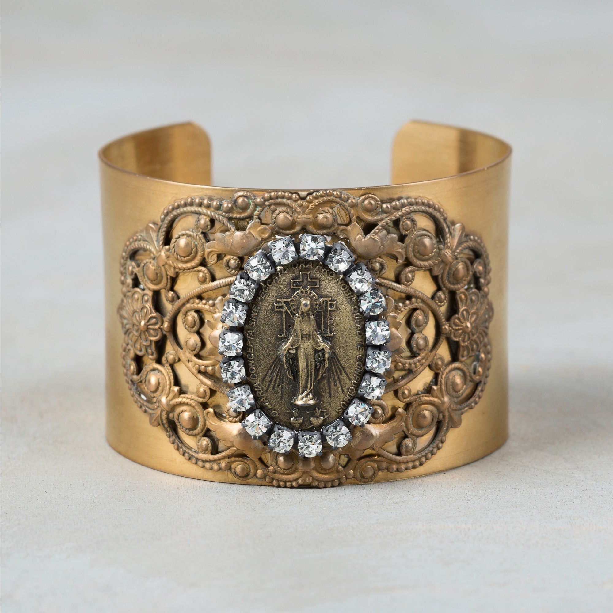Miraculous Medal Swarovski Crystals Cuff Bracelet